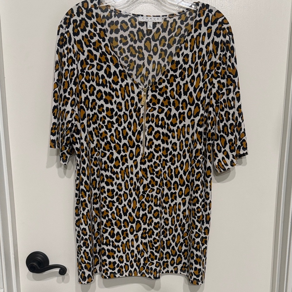 Chaus Animal Print V-Neck Blouse